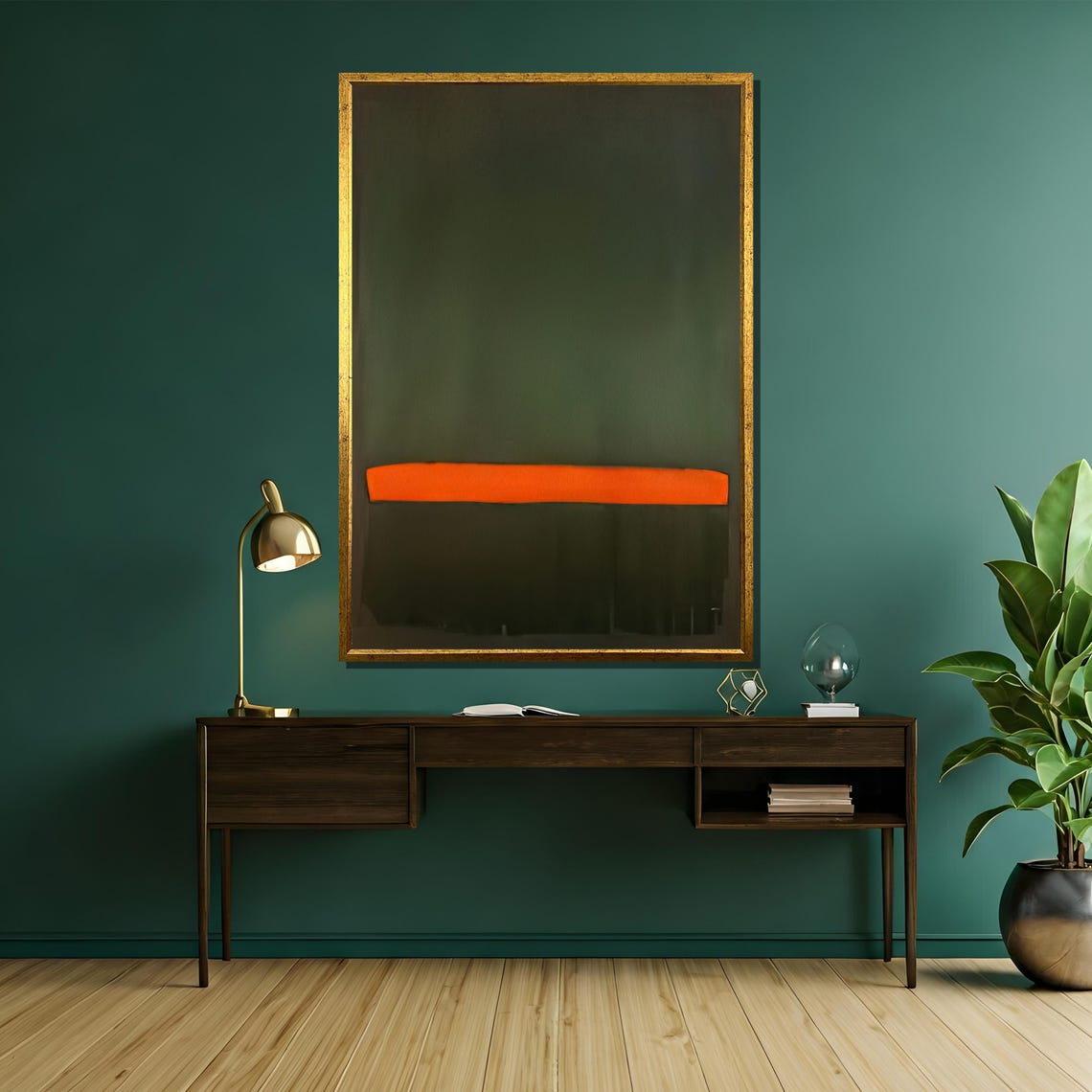 Rothko-Style Dark Olive Green Orange Band Color-Field Art Poster - Image 5