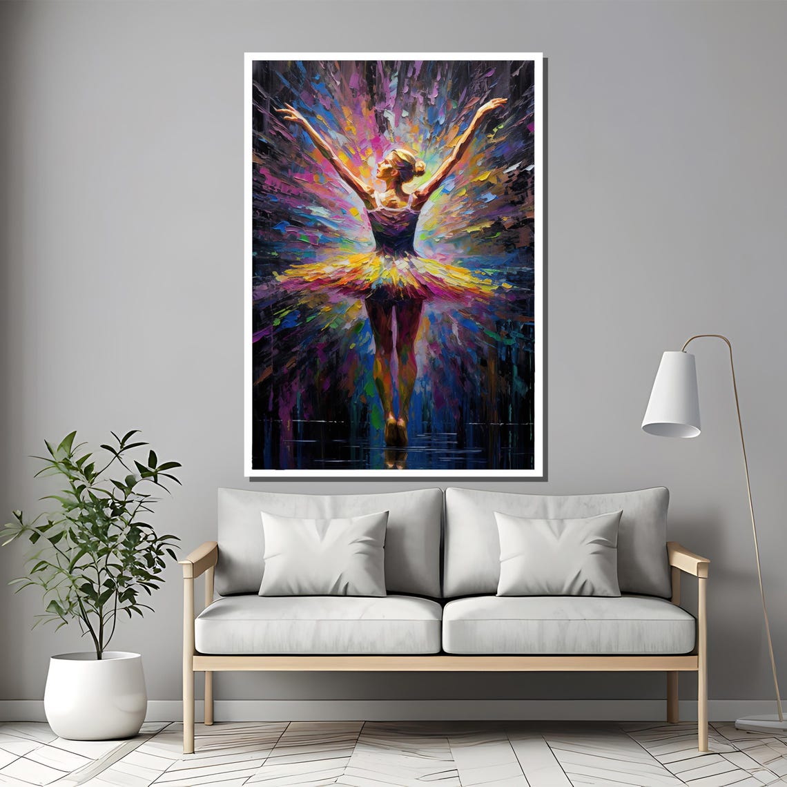 Ballerina from Behind with Rainbow Impasto Tutu Joyful Art Poster - Image 2