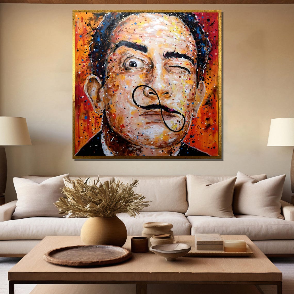 Salvador Dali Portrait with Iconic Mustache in Splatter Art Poster - Image 5