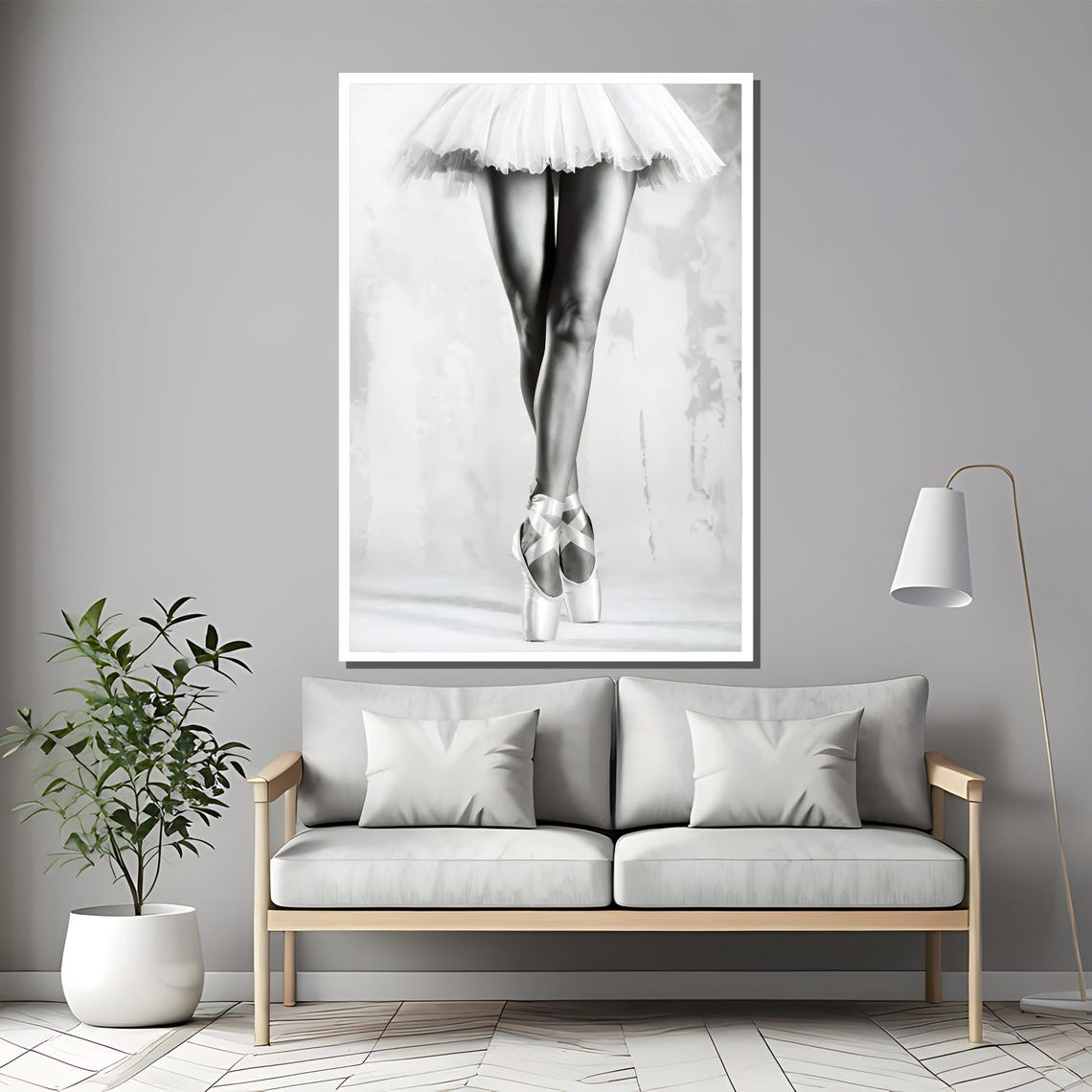 Ballerina Legs En Pointe in White Satin Shoes Black Art Poster - Image 2
