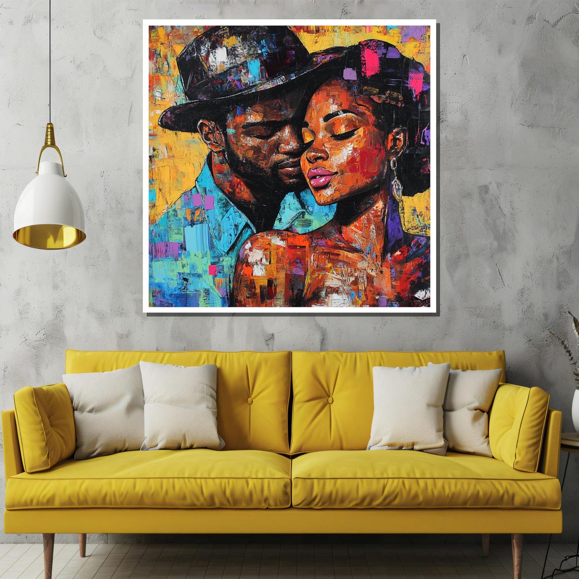 Romantic Afrocentric Couple Embrace Colorful Abstract Art Poster - Image 2