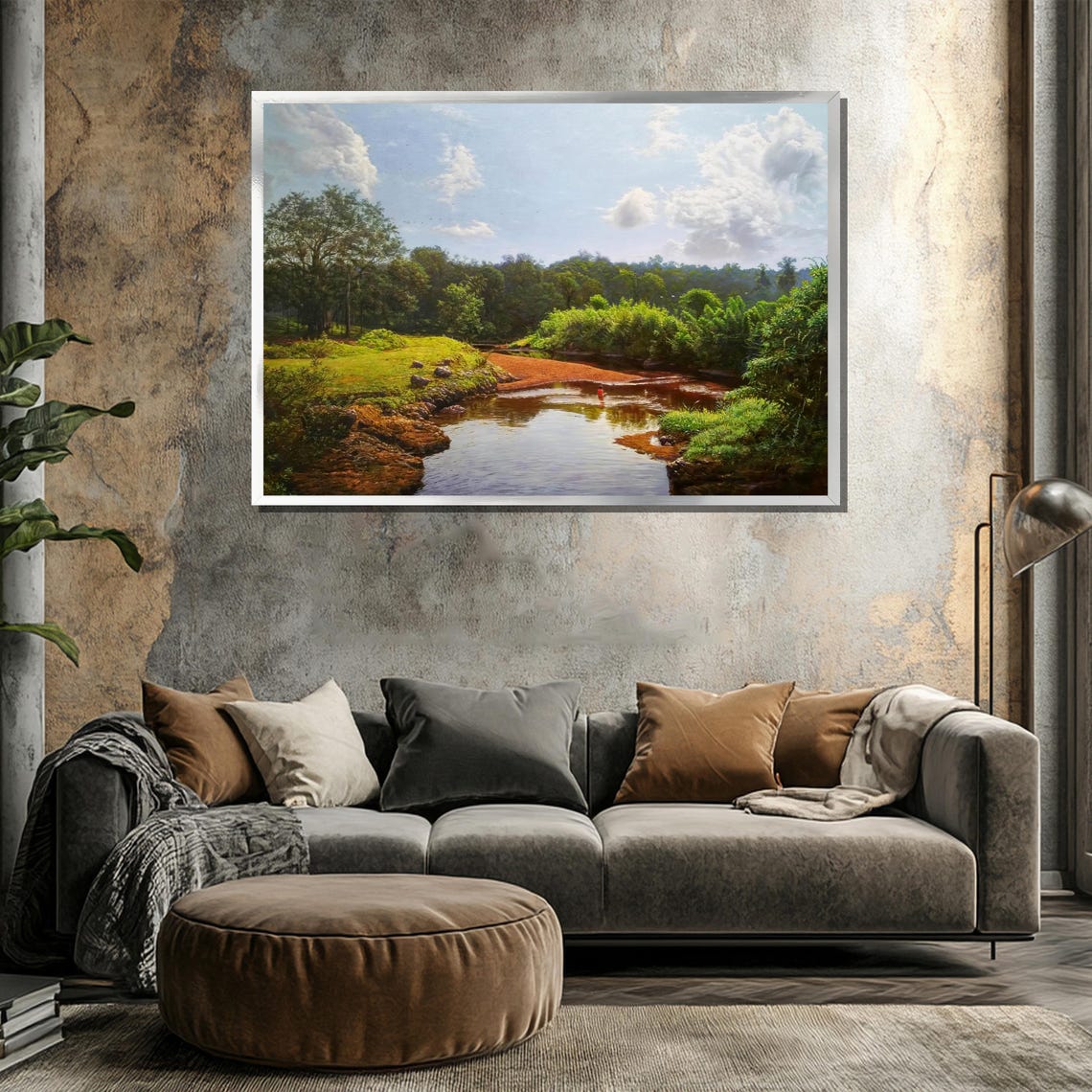 Tranquil River Landscape Painting Serene Greenery And Reflections Perfect Nature Inspired Gift For Home Decor - Image 3