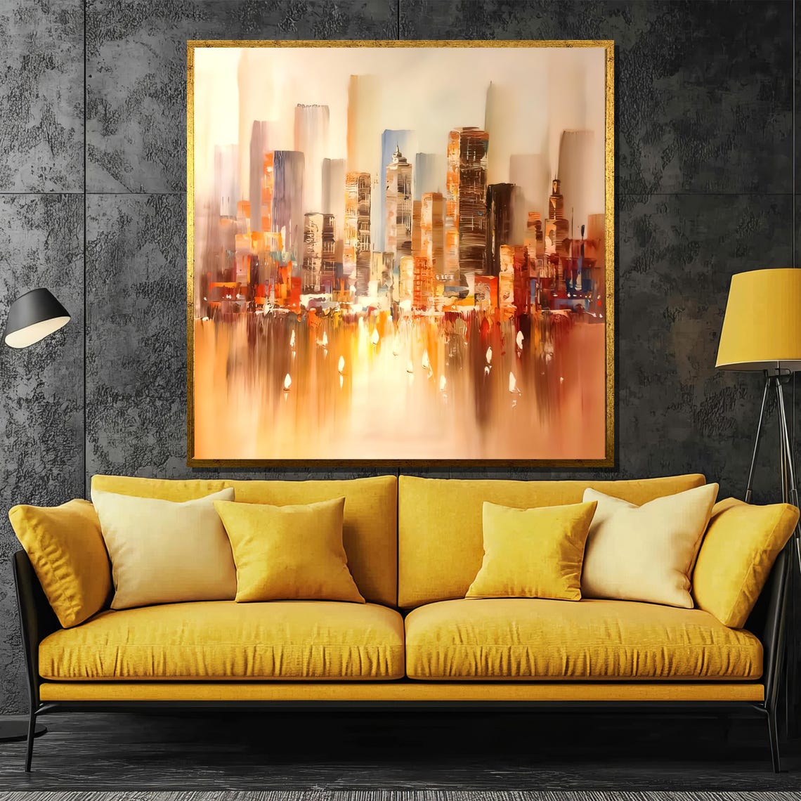 Abstract City Skyline Sunset Gold Textured Modern Urban Poster