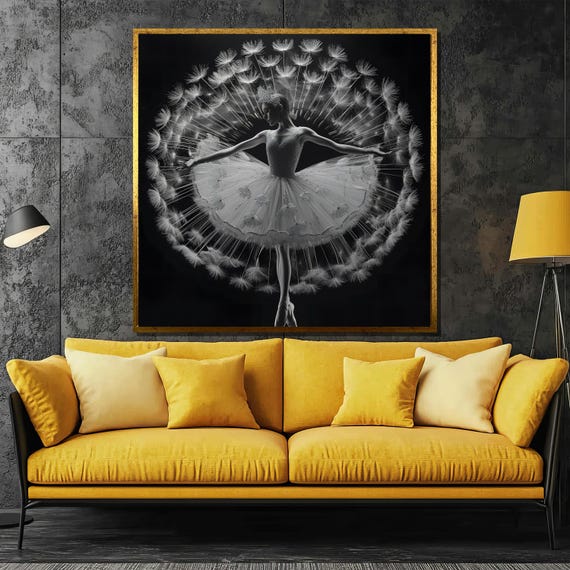 Elegant Ballerina Painting Graceful Dandelion Inspired Dance For Modern Wall Decor And A Unique Artistic Gift