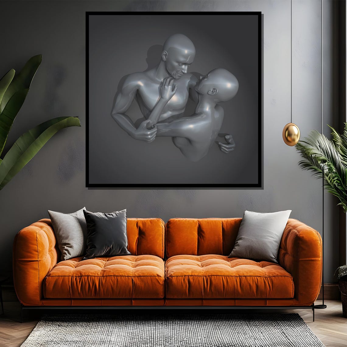Silver Metallic Lovers Embrace Futuristic Sculpture Art Poster - Image 4