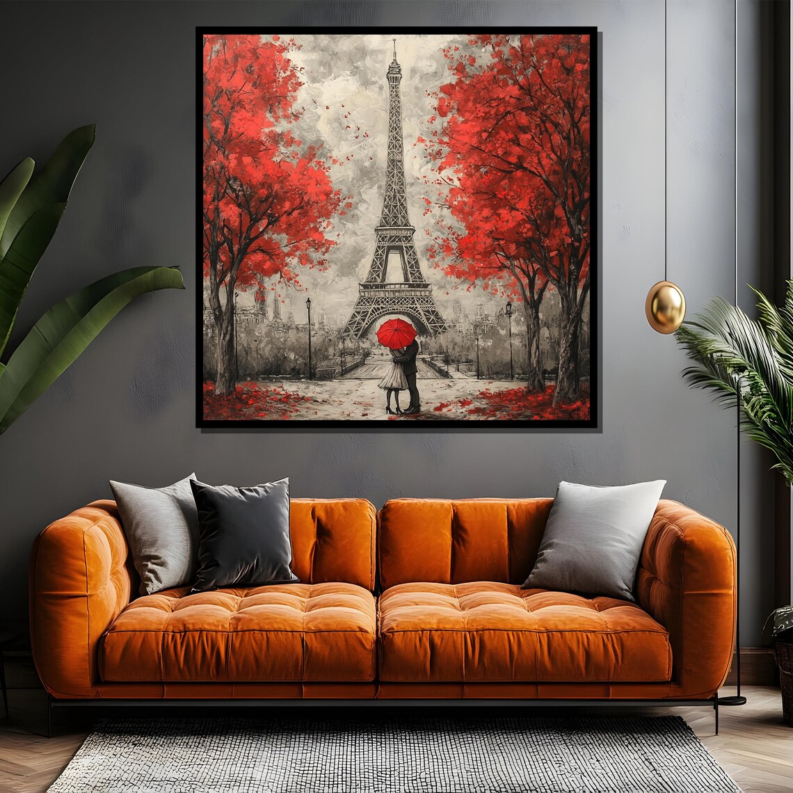 Romantic Paris Painting, Eiffel Tower Love Scene - Image 4