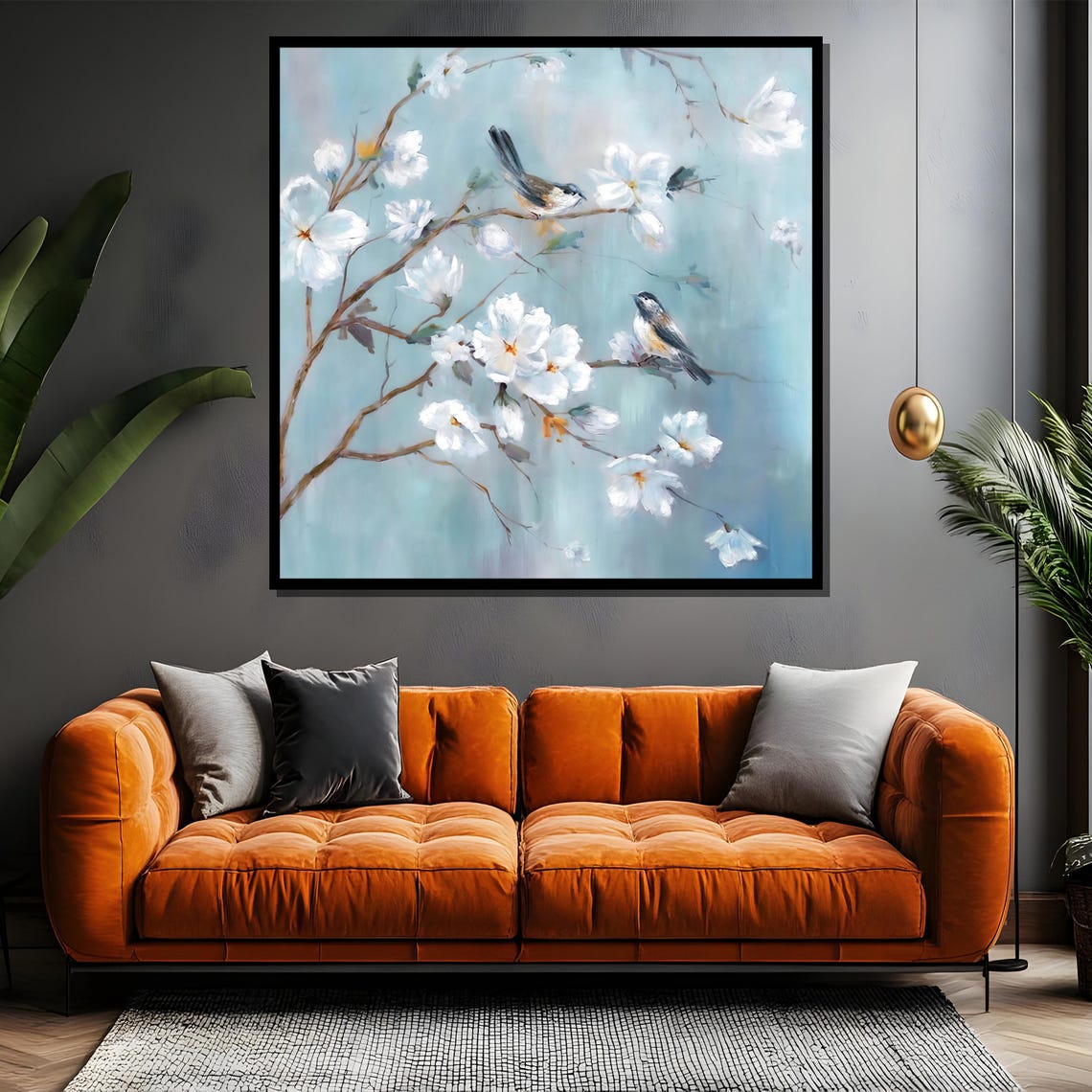 Songbirds Perched on White Blossoming Branches Nature Poster - Image 4