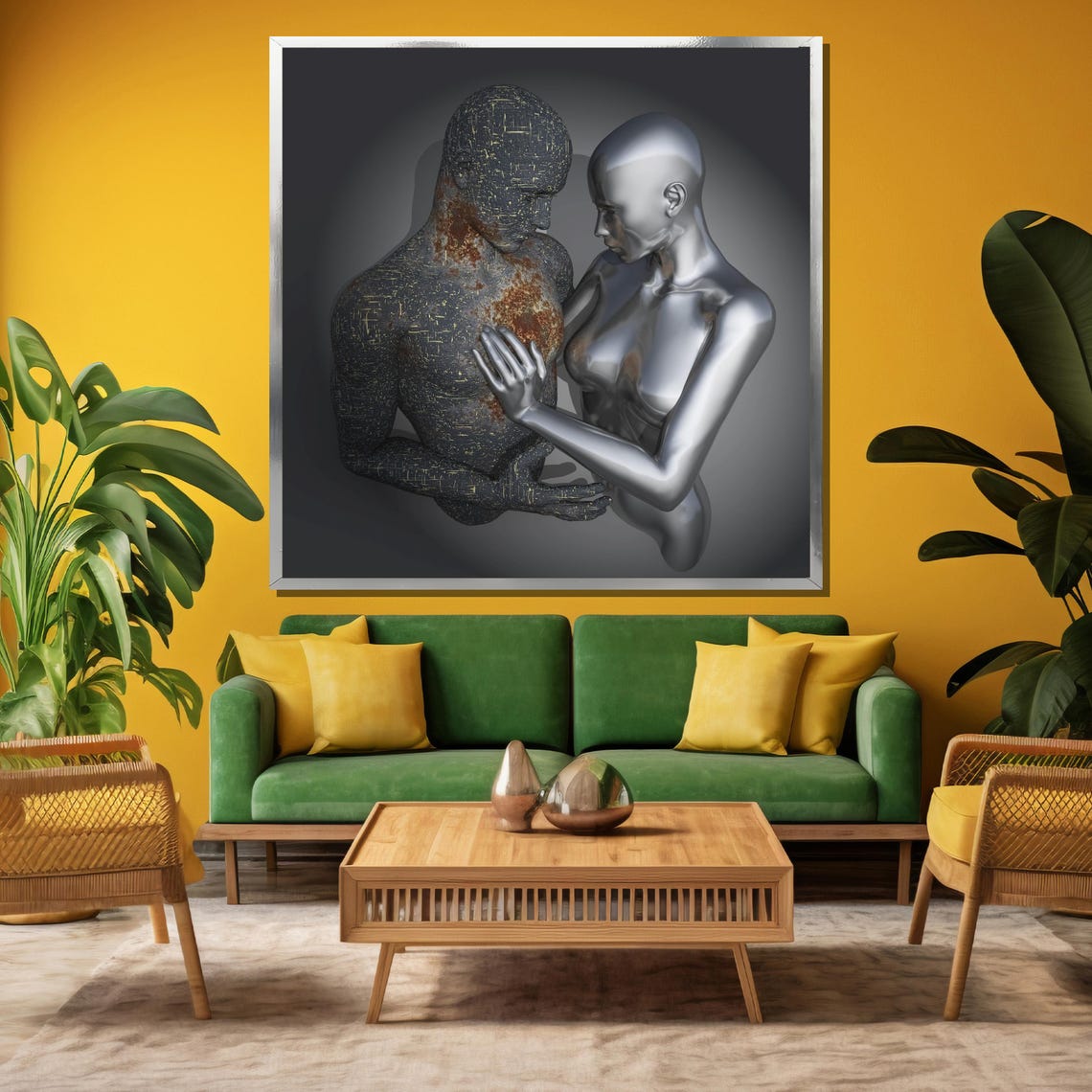 Rust And Chrome Metallic Lovers Embrace Haunting Digital Art Poster - Image 3
