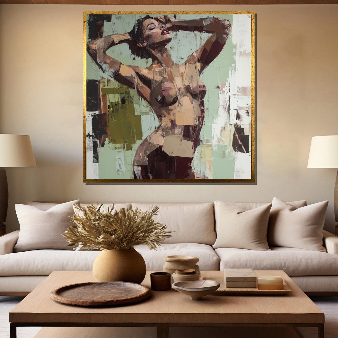 Abstract Nude Woman with Arms Raised Impasto Painting Poster - Image 5
