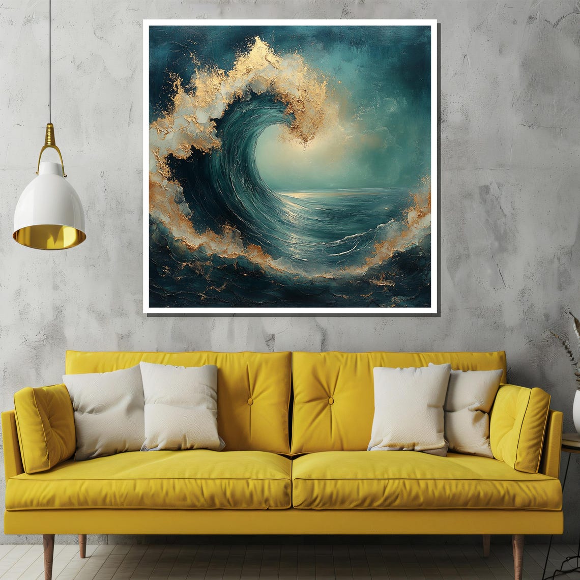 Teal Ocean Wave With Gold Spray Dramatic Coastal Wave Poster - Image 2