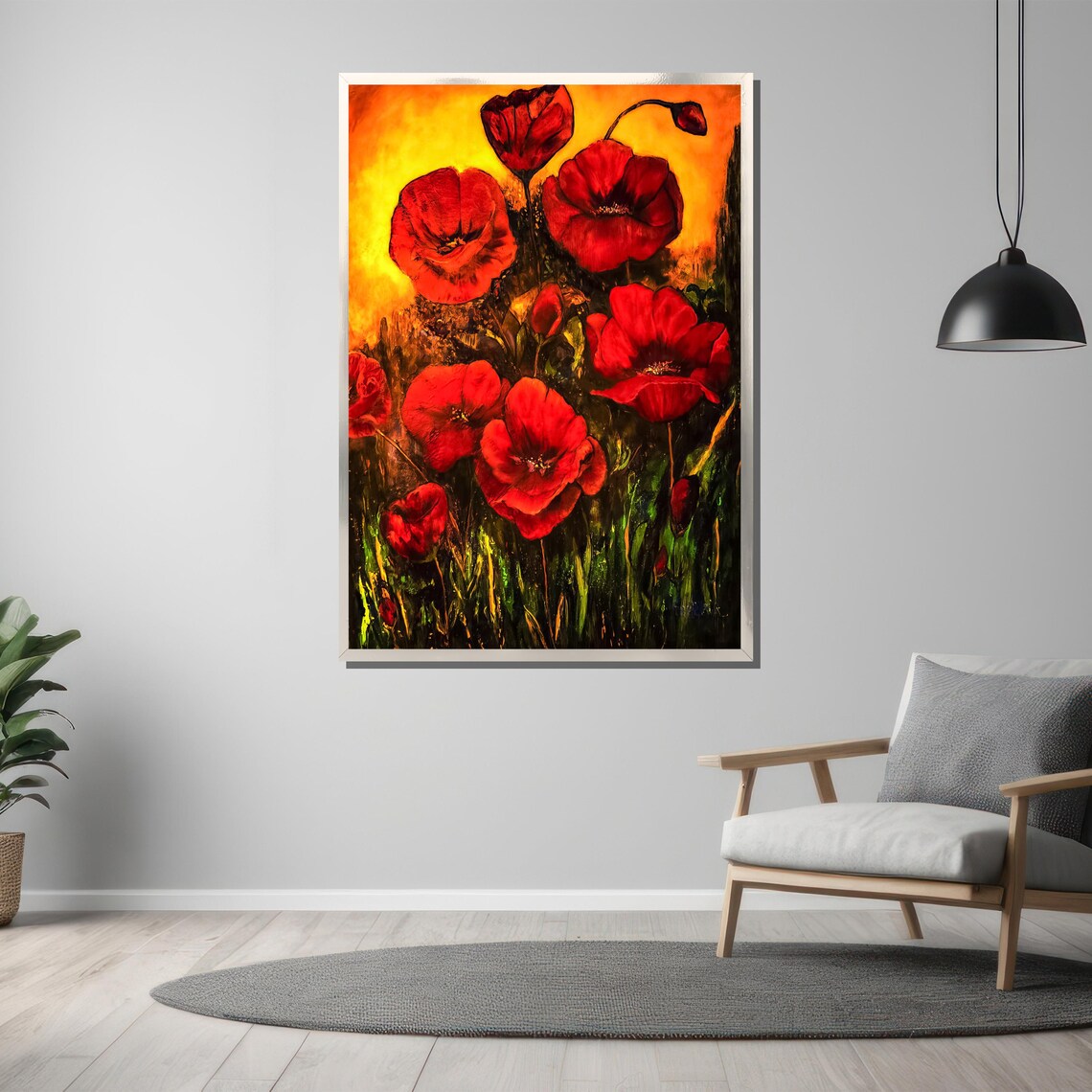 Vivid Red Poppies At Sunset Golden Impressionist Garden Poster - Image 3