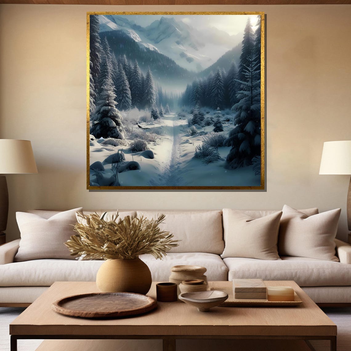 Snowy Mountain Forest Path Winter Wonderland Scenic Elegant Poster - Image 5