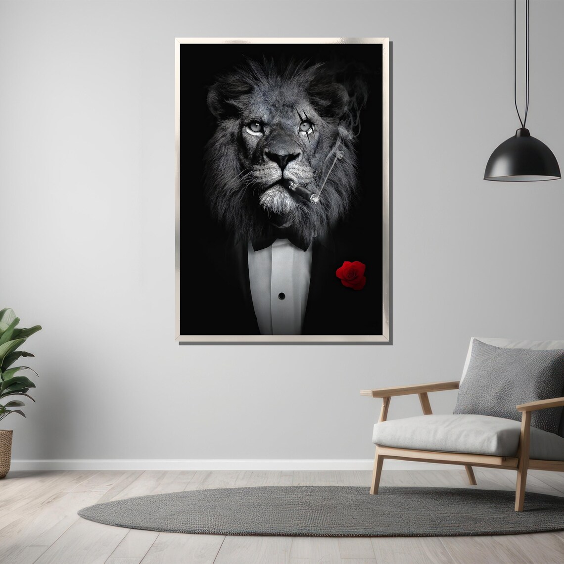 Dapper Lion In Tuxedo With Red Rose And Cigar Portrait Poster - Image 3
