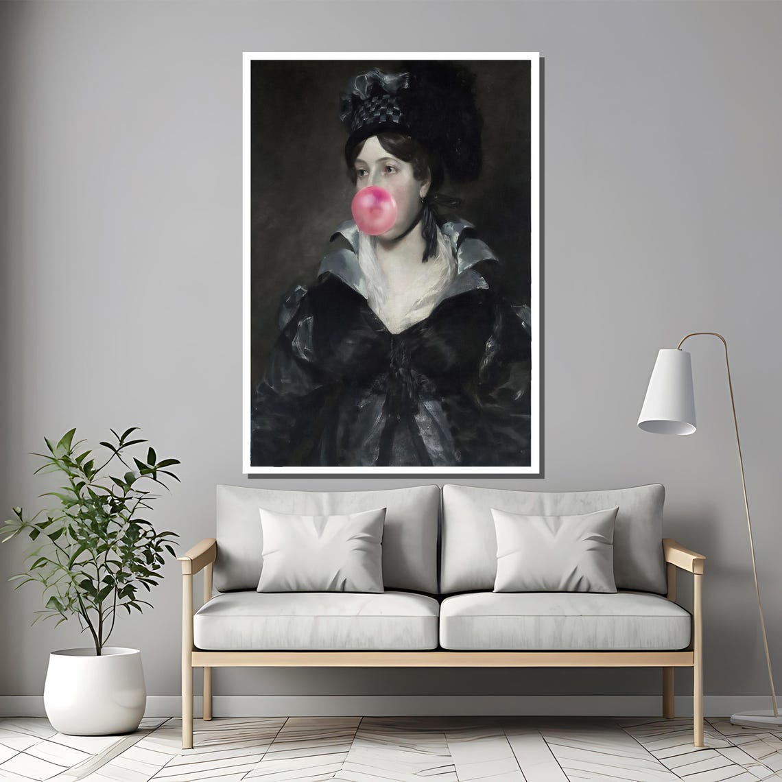 Classic Lady Portrait Pink Bubblegum Twist Regency Art Poster - Image 2