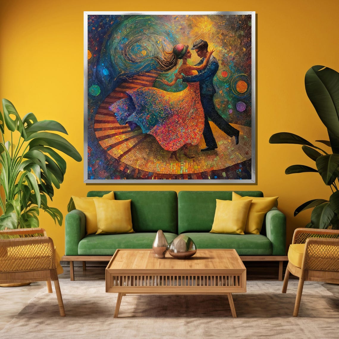 Romantic Dancing Couple Starry Night Colorful Pointillist Poster - Image 4