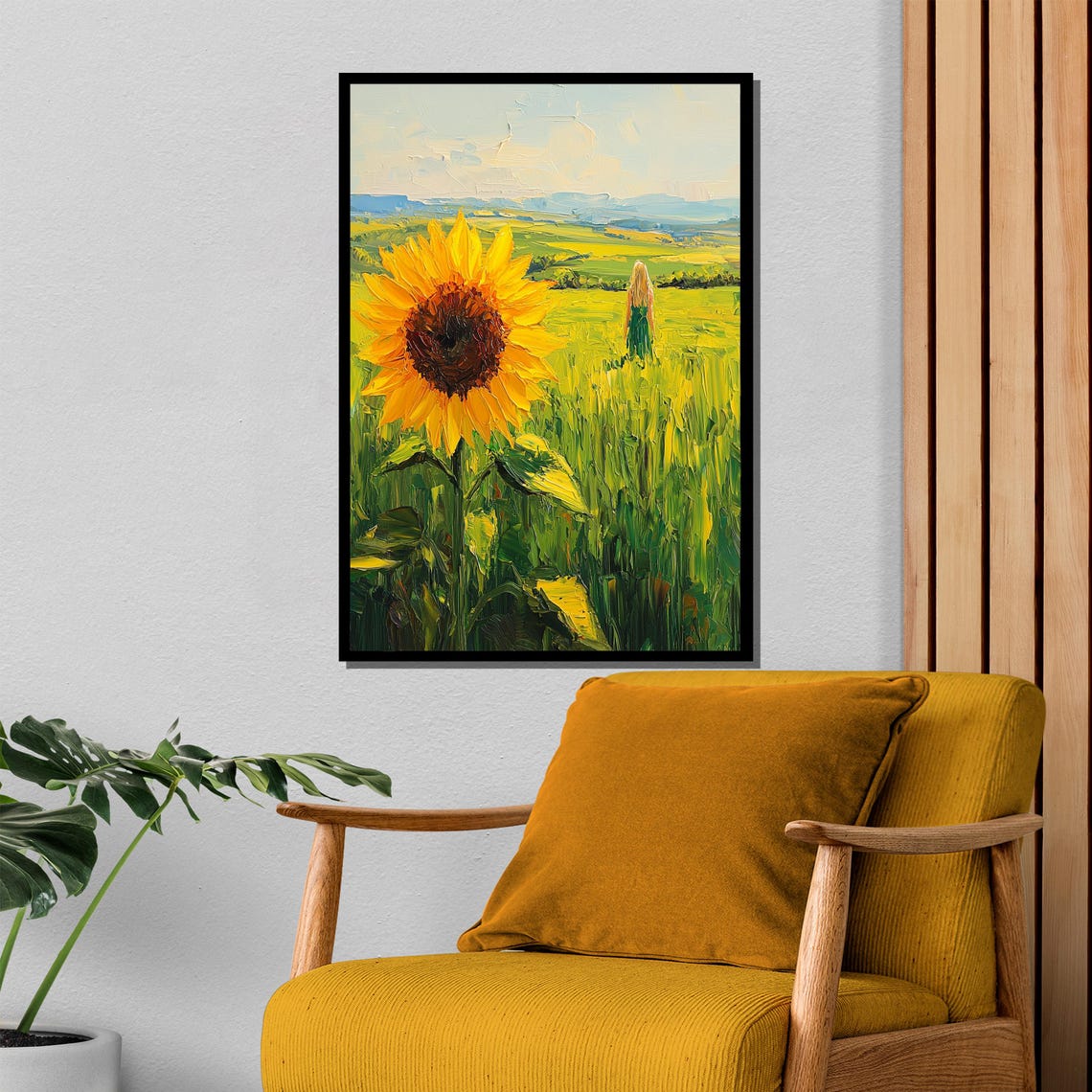 Sunflower Field Landscape With Woman Walking Summer Art Poster - Image 4
