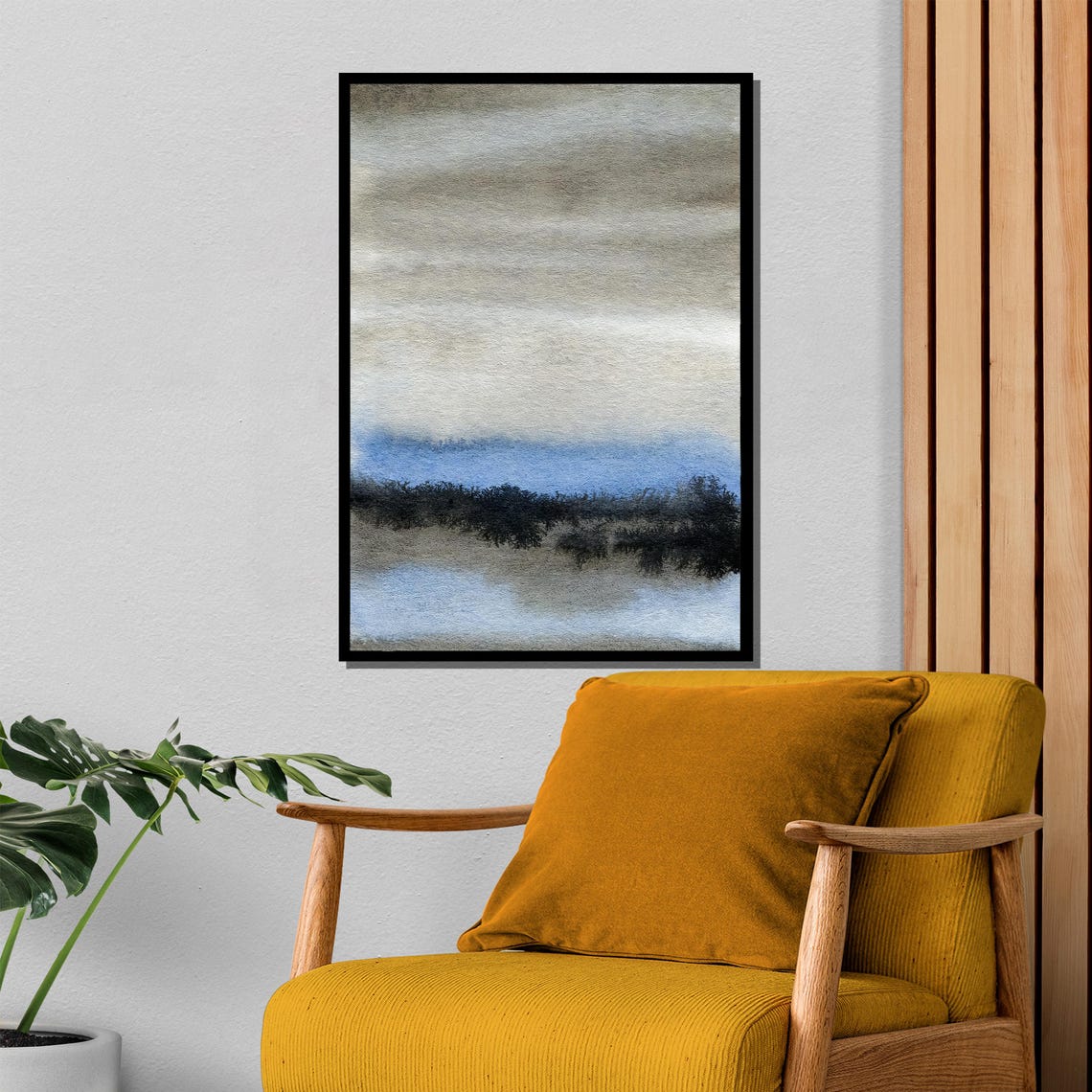 Misty Gray Blue Abstract Watercolor Landscape Serene Painting Poster - Image 4