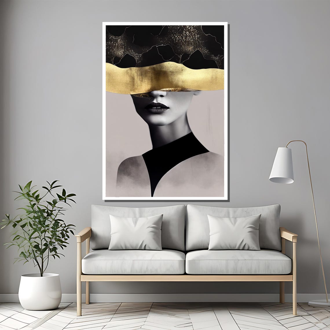 Abstract Female Face With Molten Gold Band Luxury Art Poster - Image 2
