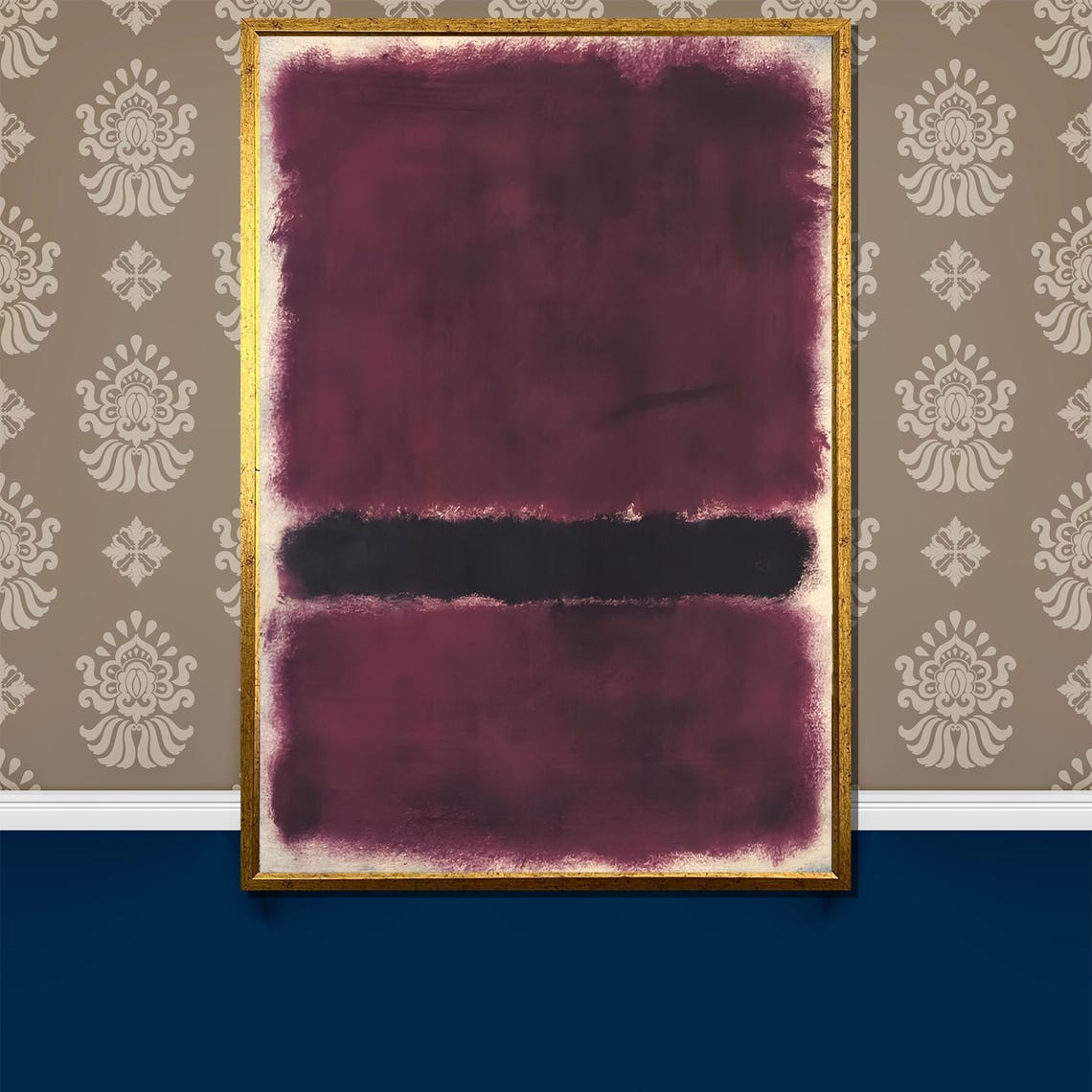 Rothko-Style Plum Black Banded Color-Field Abstract Art Poster