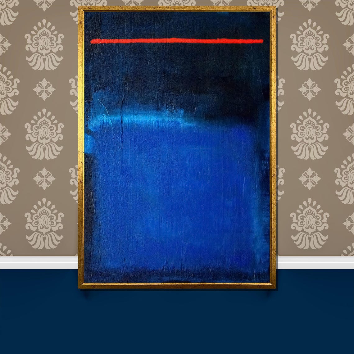 Rothko-Style Cobalt Blue Red Line Color-Field Abstract Art Poster