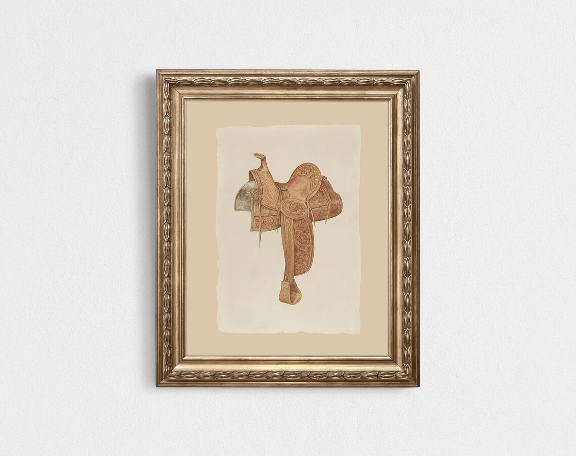 Vintage Western Horse Saddle Warm Neutral Country Rodeo Cowboy Print - Image 3