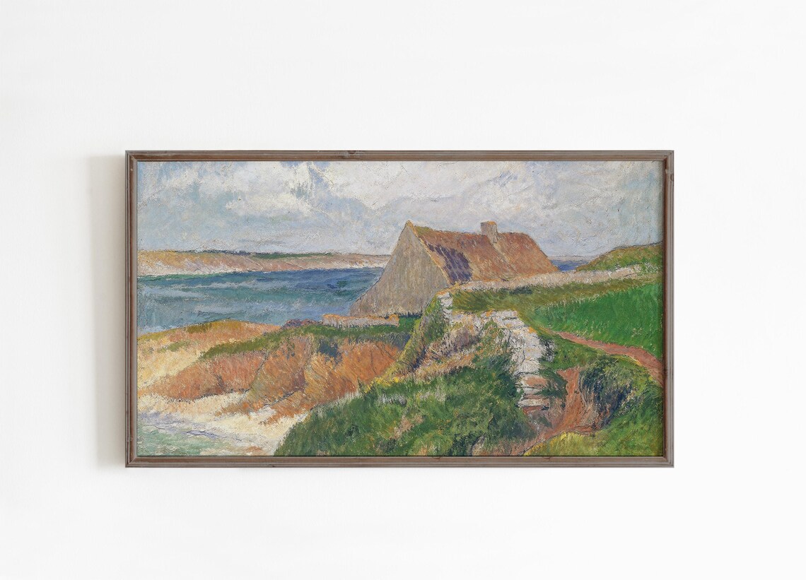 Coastal Stone Cottage Cliff Impressionist Seascape Painting Poster - Image 4