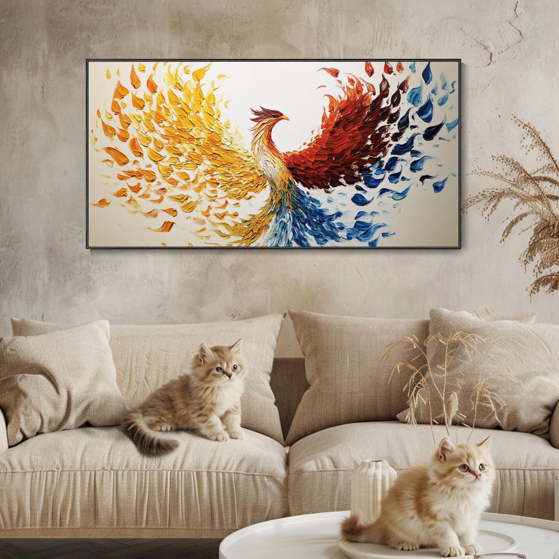 Fire And Ice Phoenix Rising Gold Blue Impasto Textured Poster - Image 3