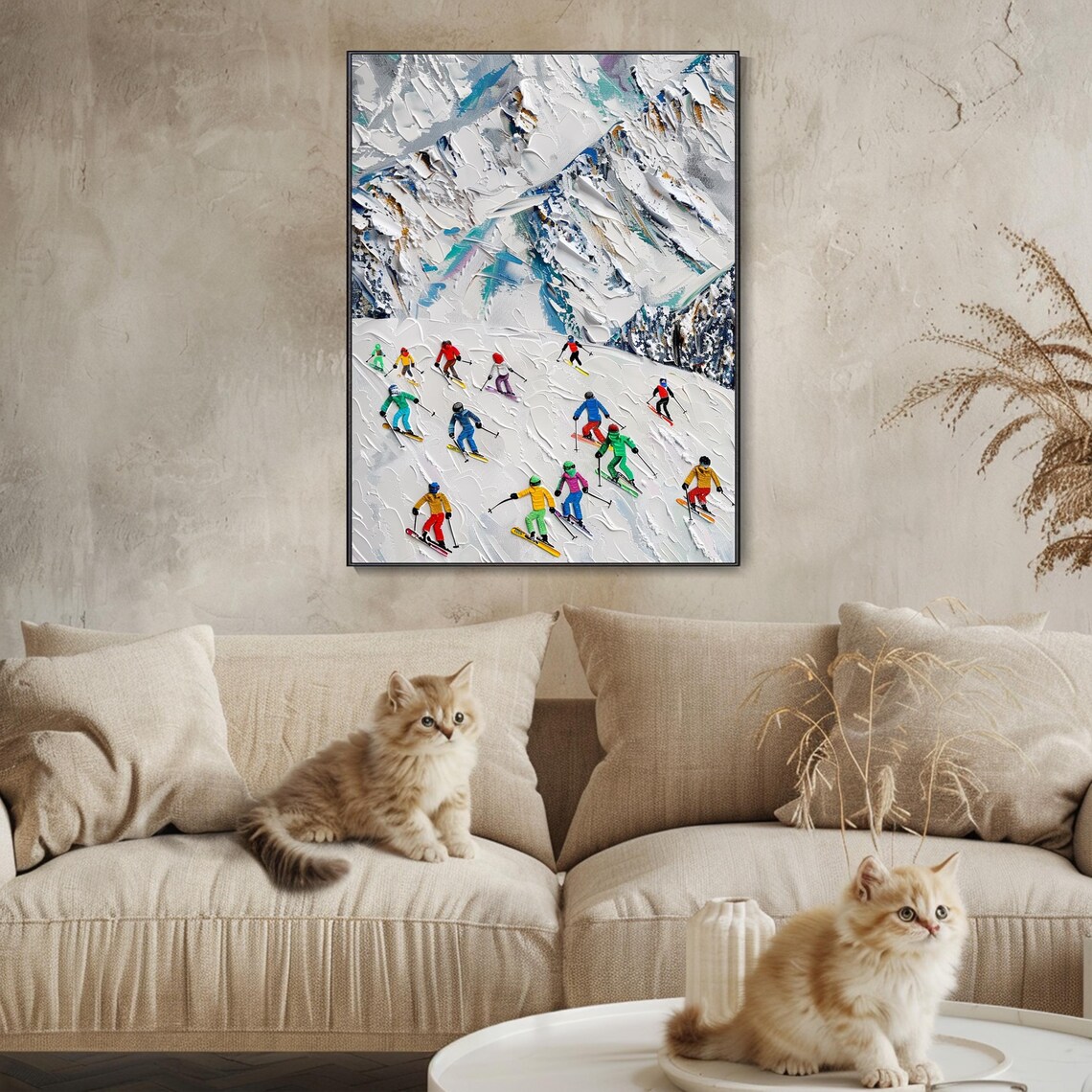 Group of Colorful Skiers Racing Down Snowy Mountain Sports Poster - Image 3