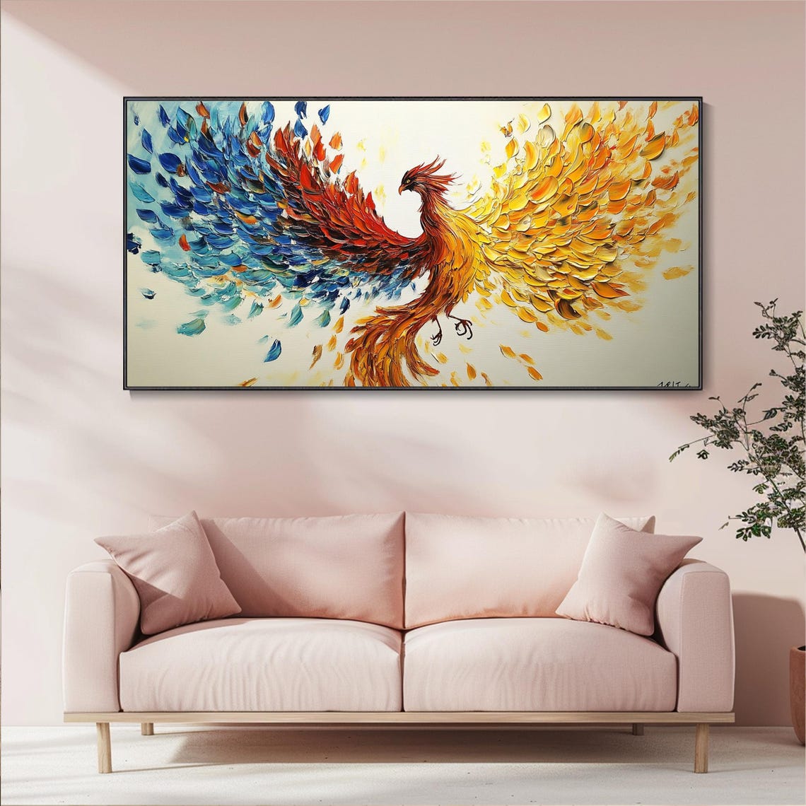 Phoenix In Flight Red Gold And Blue Feathers Bold Impasto Poster - Image 5