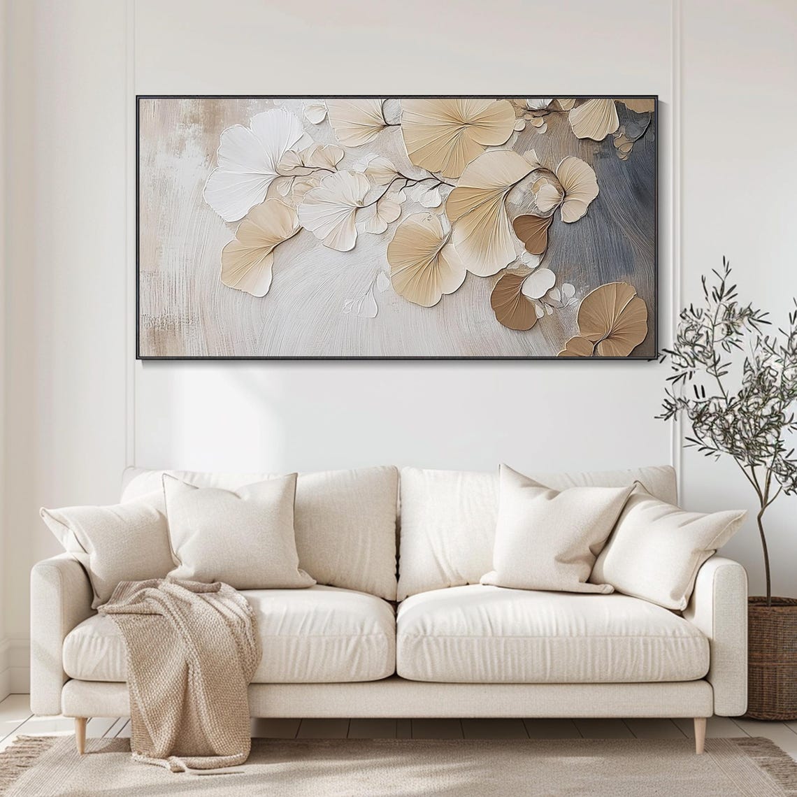 Soft Beige Ginkgo Leaves Textured Botanical Painting Neutral Poster - Image 4