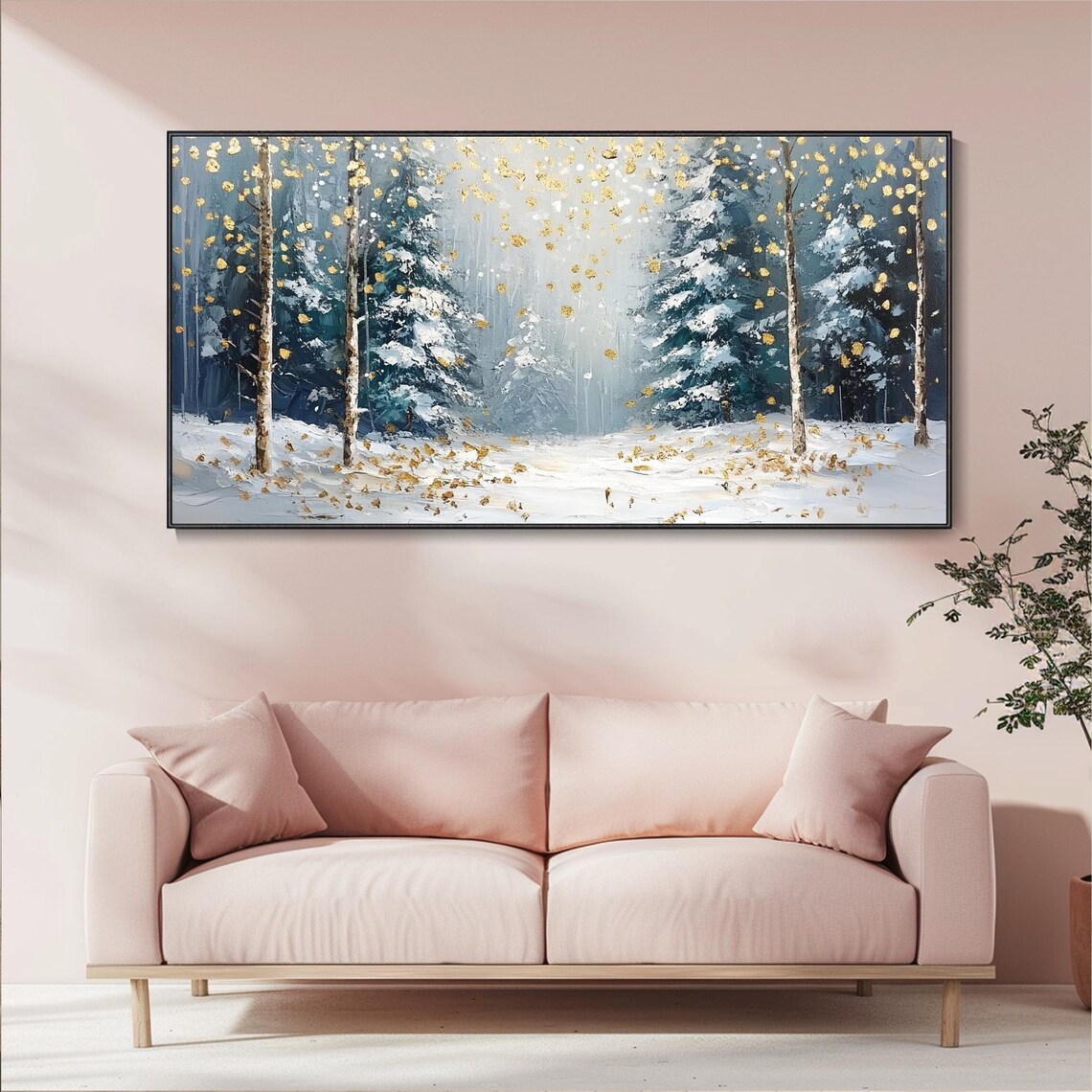 Horizontal 3d Textured Wall Art Large Long Wide Original Winter Forest Painting On Panoramic Snowy Pine Trees Wall Art Starlit Art - Image 5