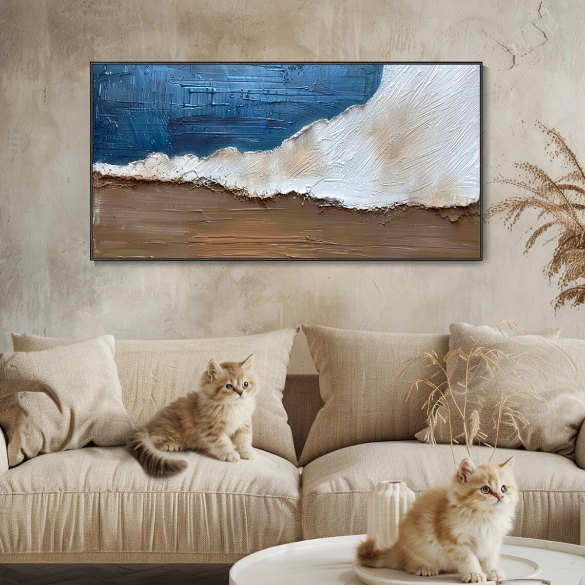 Abstract Blue Coastal Wave Beach Textured Oil Painting Sea Poster - Image 2