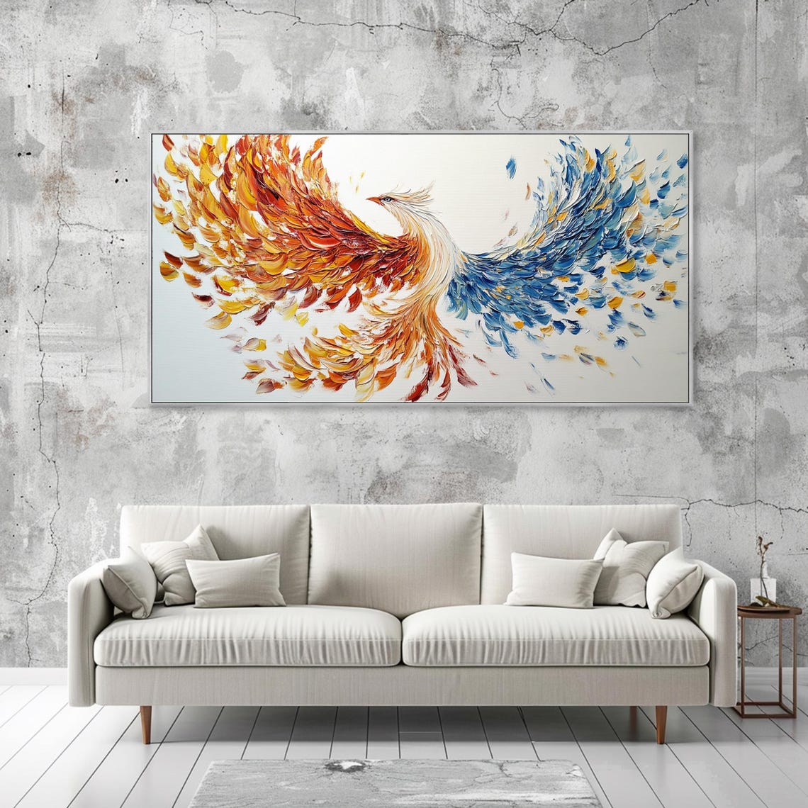 Soaring Phoenix With Orange And Blue Feather Wings Impasto Poster - Image 2