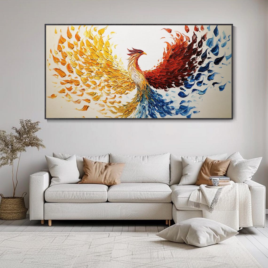 Fire And Ice Phoenix Rising Gold Blue Impasto Textured Poster - Image 4