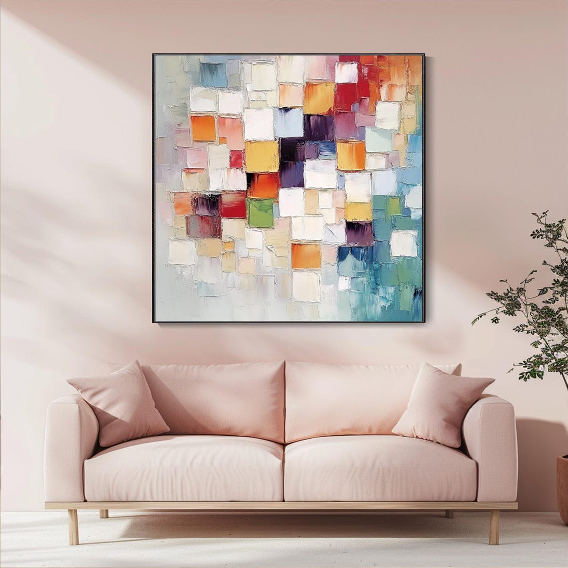 Colorful Abstract Geometric Mosaic Blocks Impasto Modern Poster - Image 5