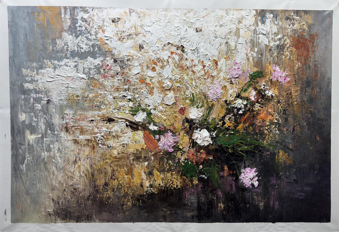 Moody Abstract Pink Blossoms On Dark Gray Gold Textured Poster - Image 4