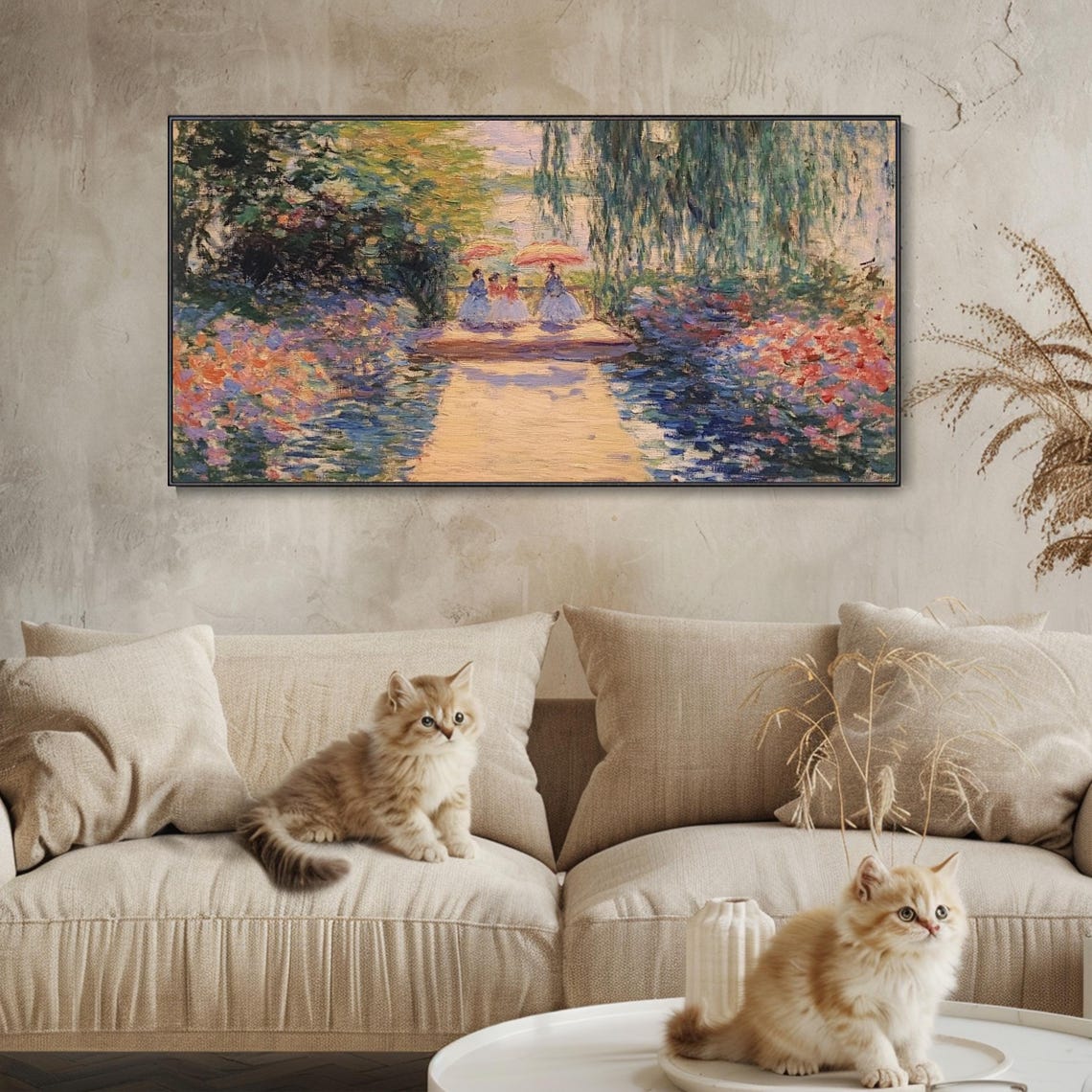 Impressionist Garden Walkway With Parasols And Willow Trees Poster - Image 3