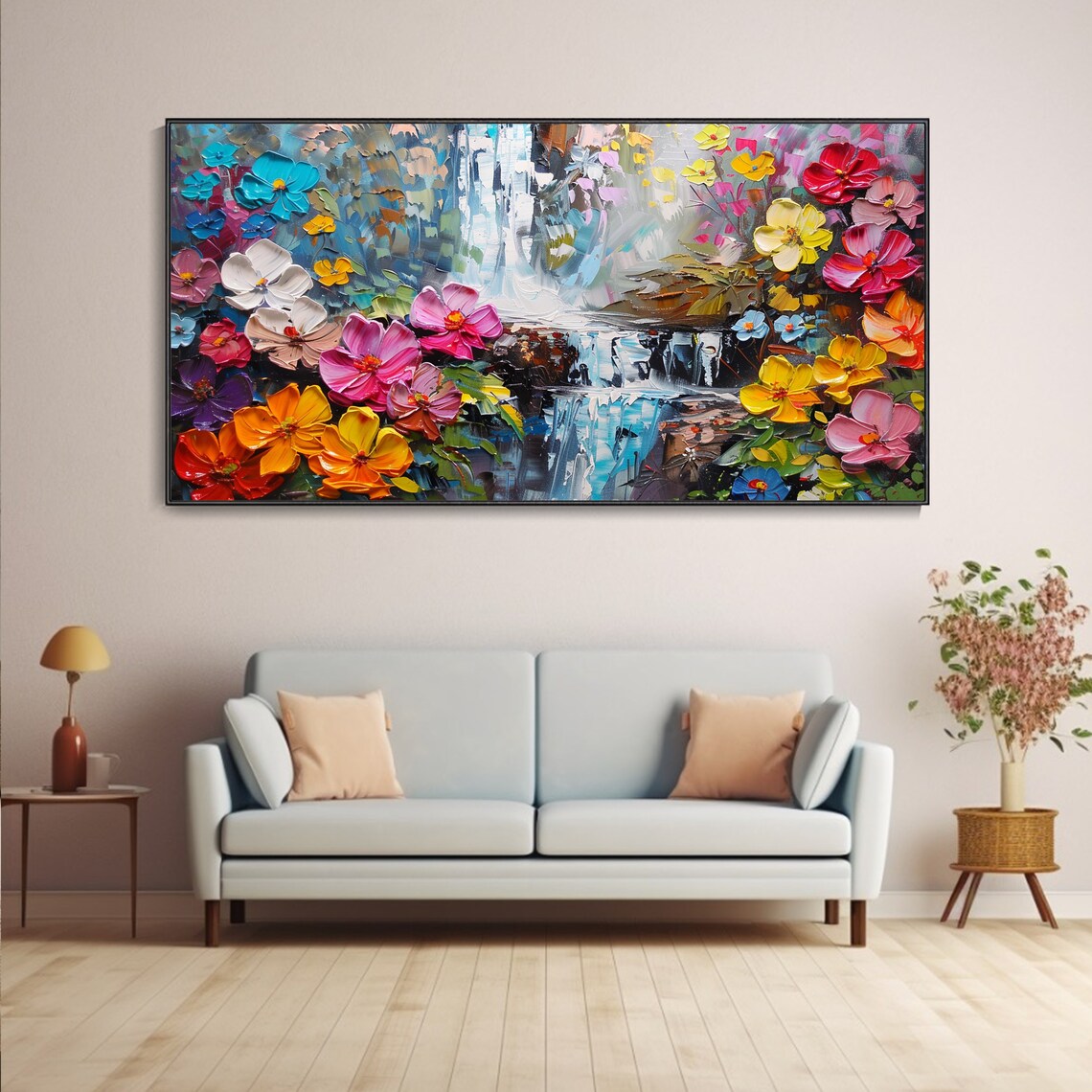 Waterfall Landscape Oil Painting, Boho Wall Art Print - Image 4