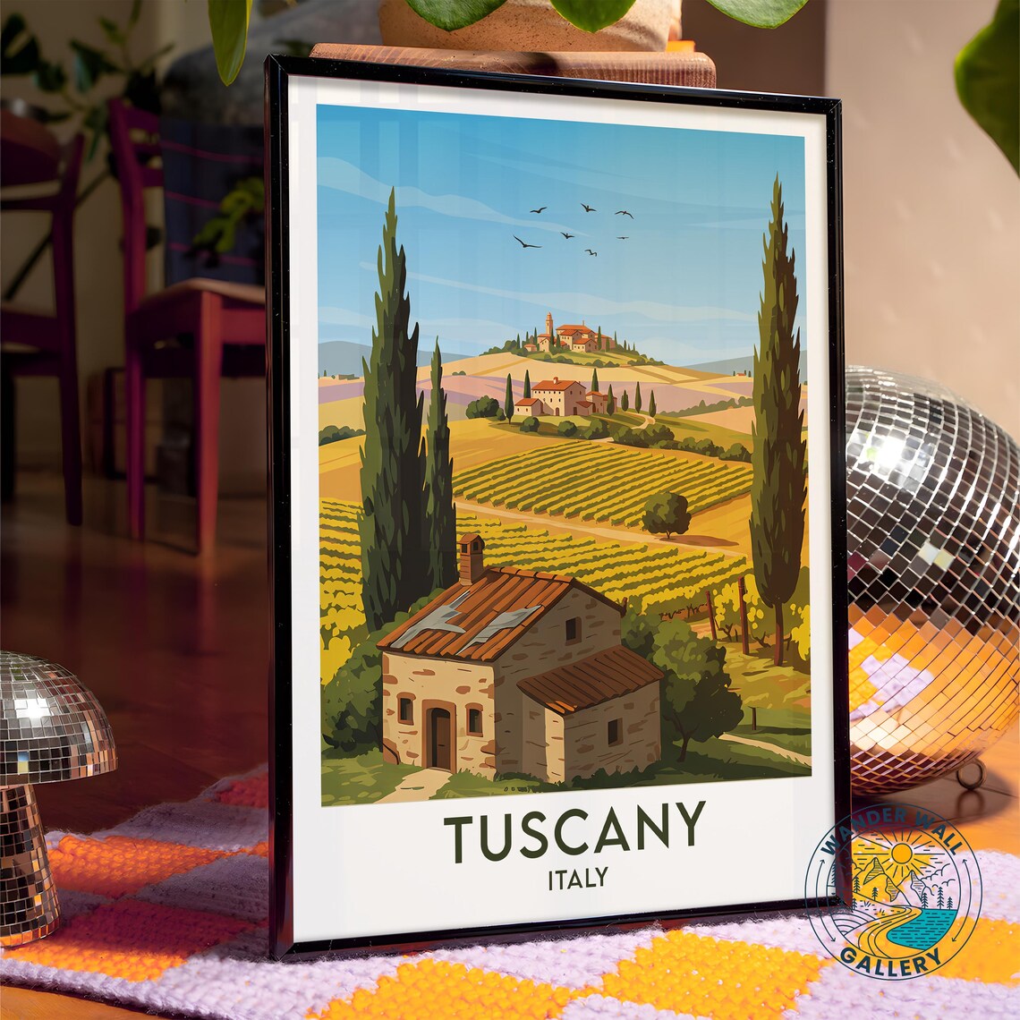Tuscany Italy Cypress Trees Vineyard Villa Golden Fields Travel Poster - Image 4