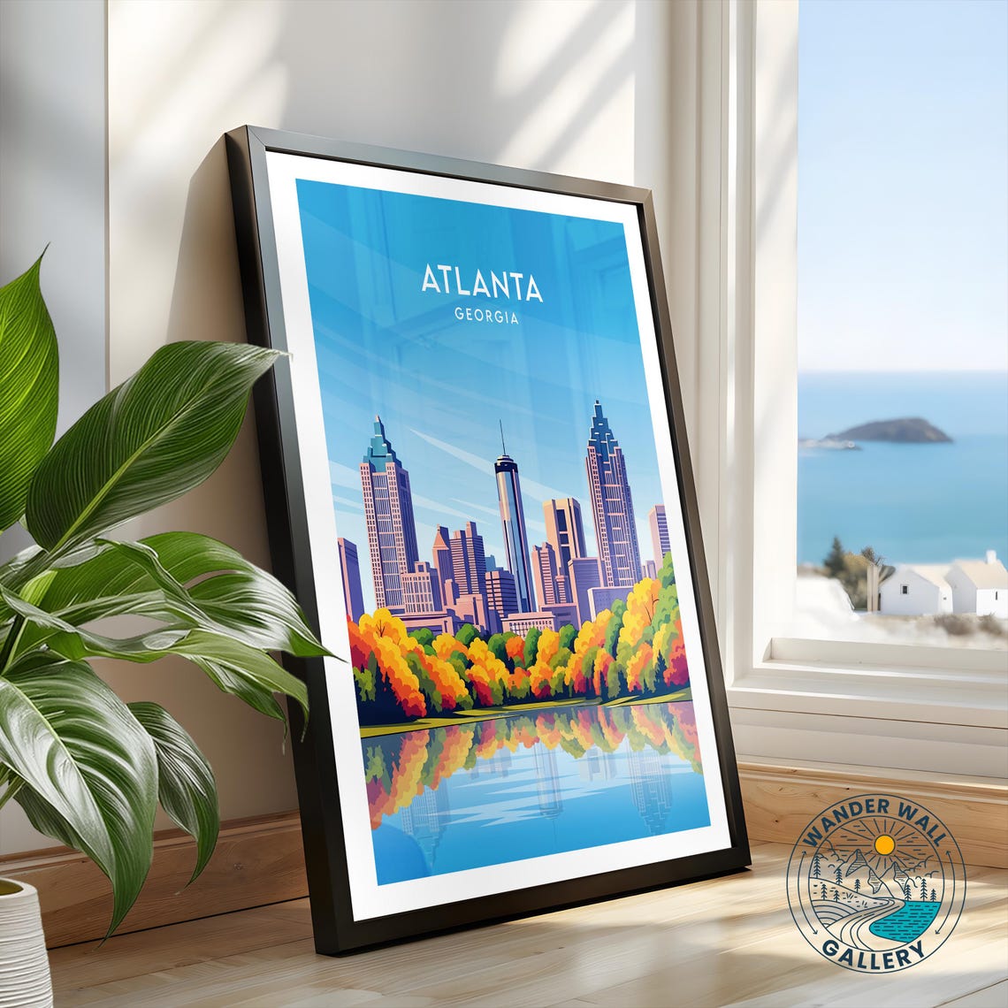 Atlanta Georgia Autumn Skyline Lake Reflection Travel Poster - Image 2