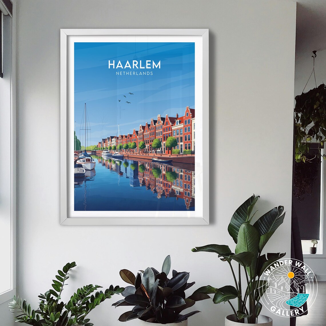 Haarlem Netherlands Harbor Canal with Sailboats Vintage Travel Poster - Image 3