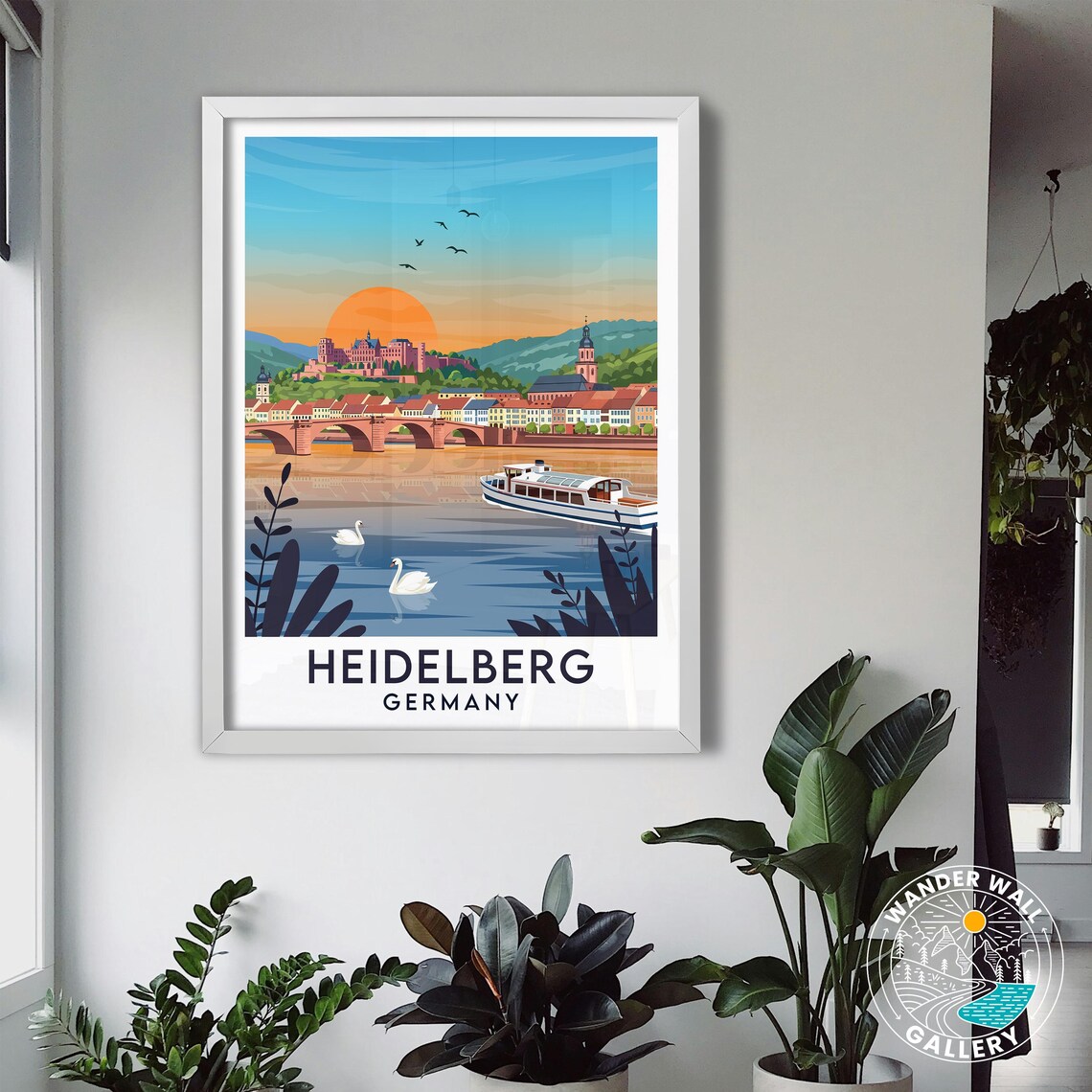 Heidelberg Germany River Sunset with Castle and Bridge Travel Poster - Image 3