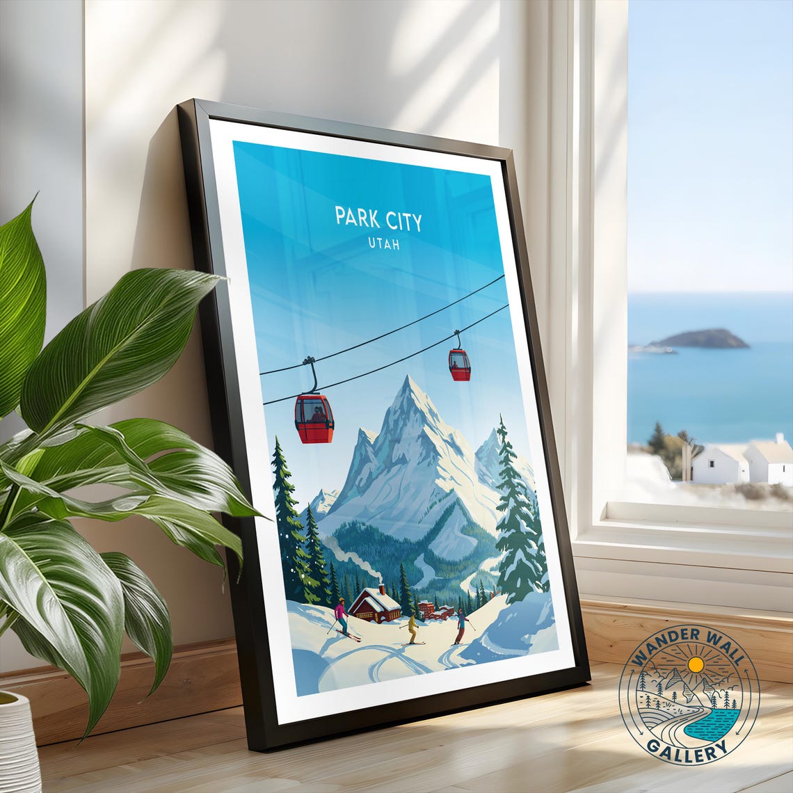 Park City Utah Ski Resort Gondola Mountain Skiers Winter Travel Poster - Image 2