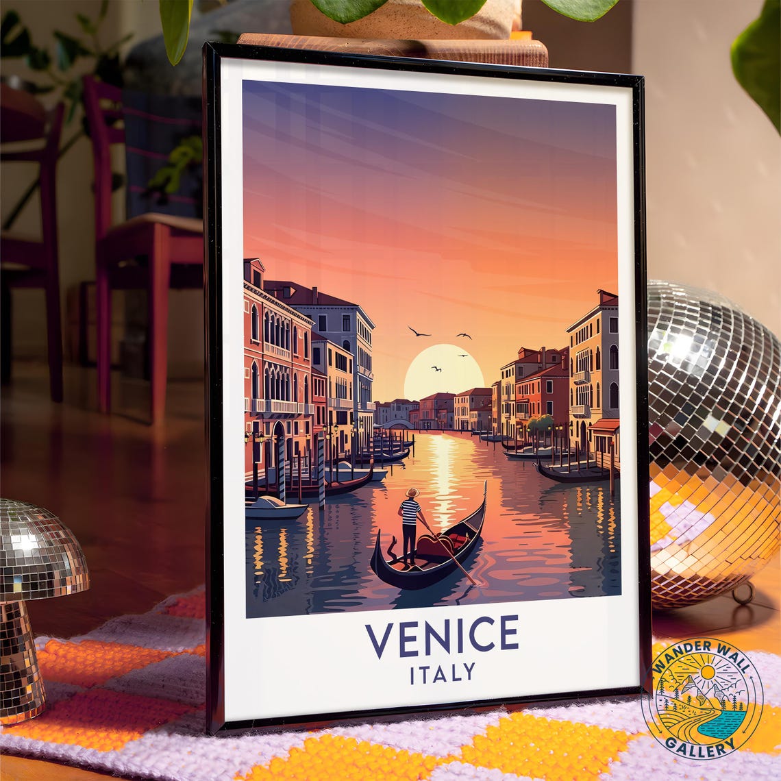 Venice Italy Sunset Canal Gondolier Romantic Vintage Travel Poster - Image 4