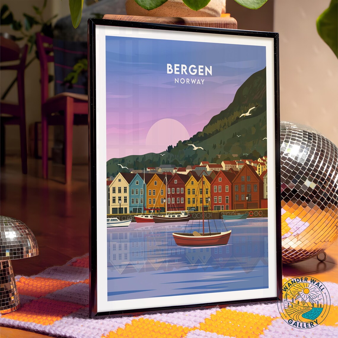 Bergen Norway Bryggen Wharf Colorful Sunset Harbor Scenic Poster - Image 4