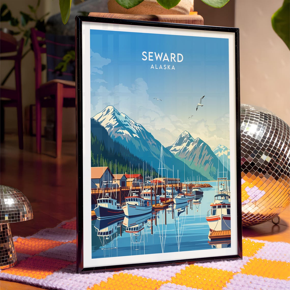 Seward Alaska Fishing Harbor Boats Snowy Peaks Waterfront Poster - Image 4