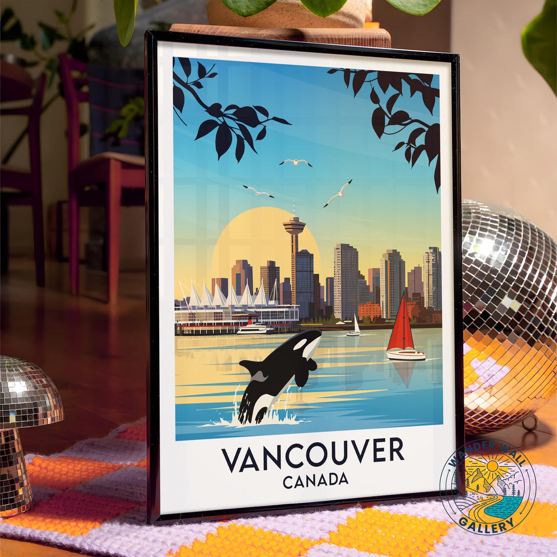 Vancouver Canada Orca Whale Skyline Waterfront Sunset Travel Poster - Image 4
