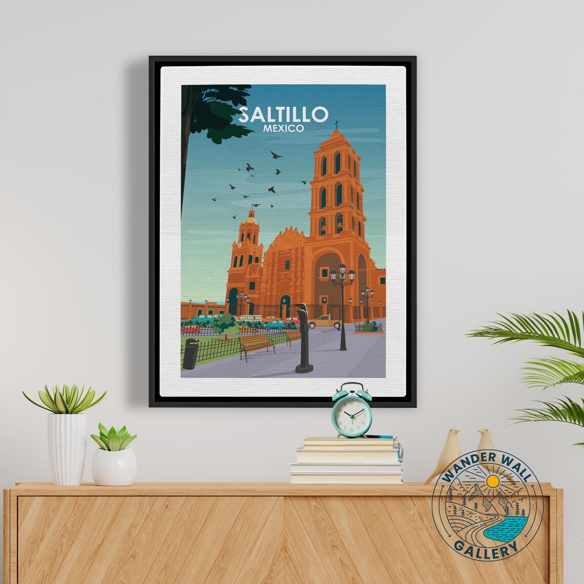 Saltillo Mexico Santiago Cathedral Plaza Colonial Retro Travel Poster - Image 5