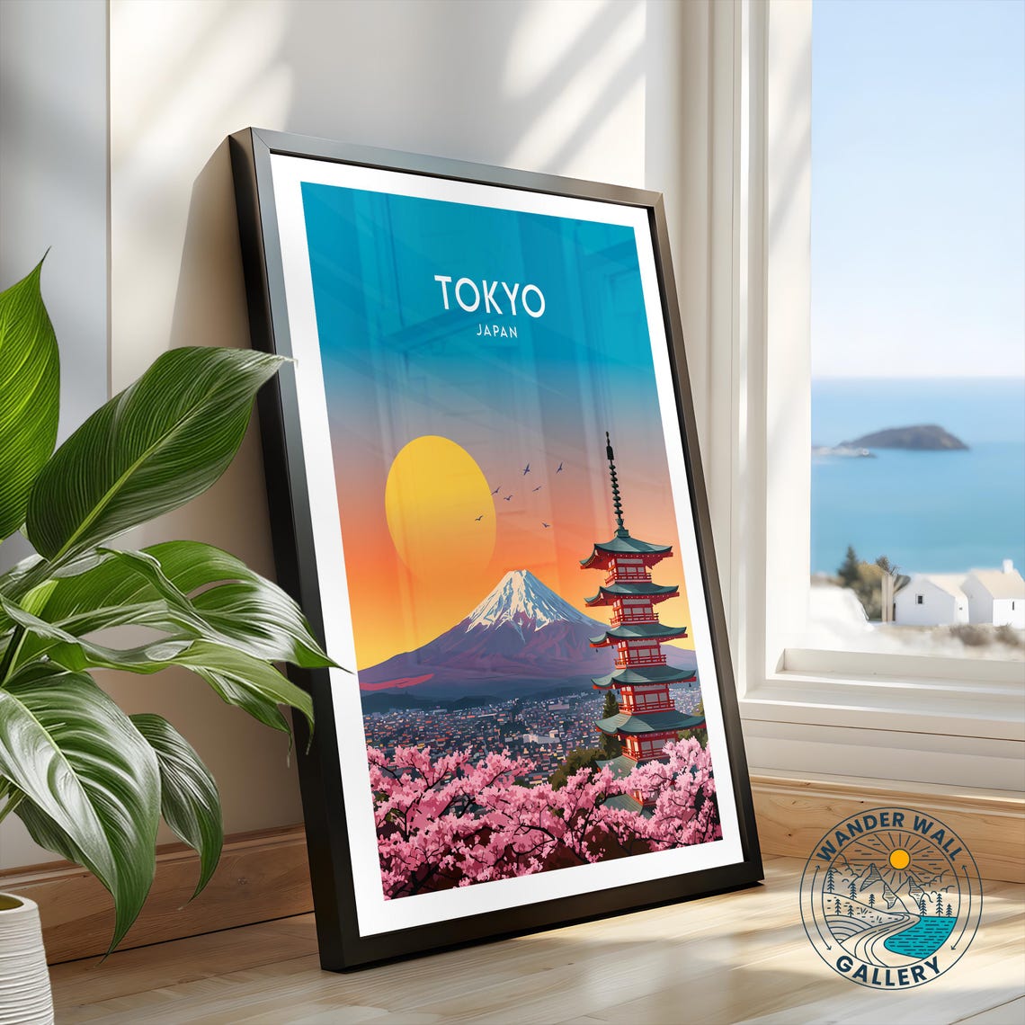 Tokyo Japan Mount Fuji Cherry Blossoms Pagoda Sunset Travel Poster - Image 2