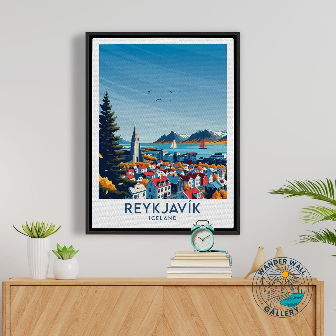 Reykjavik Iceland Waterfront Skyline Autumn Retro Travel Poster - Image 5